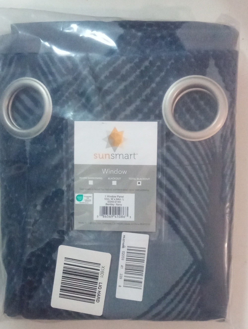 Sun Smart Total Blackout Window Curtain Panel 84" Blue Textured NWT $90 Grommet